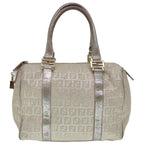 FENDI Zucchino Canvas Hand Bag Silver Beige Gold92437
