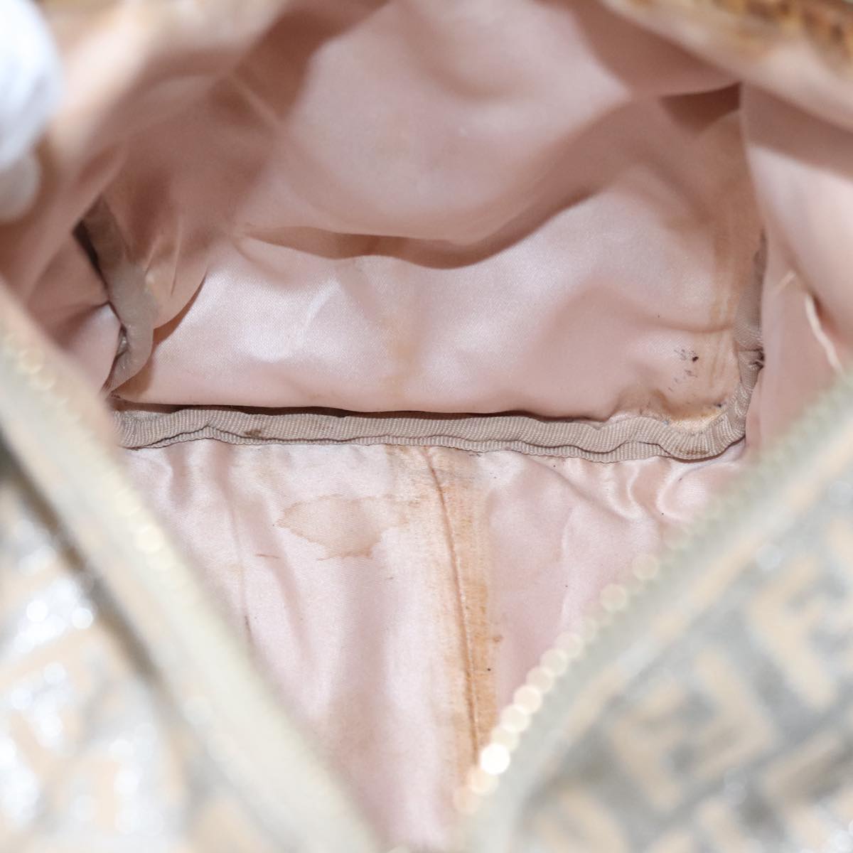 FENDI Zucchino Canvas Hand Bag Silver Beige Gold92437