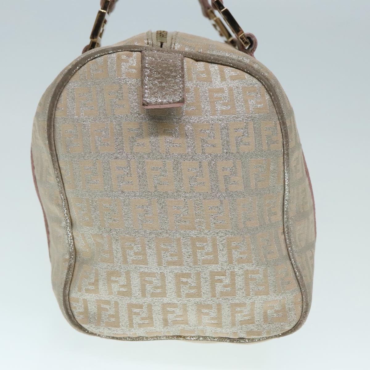 FENDI Zucchino Canvas Hand Bag Silver Beige Gold92437