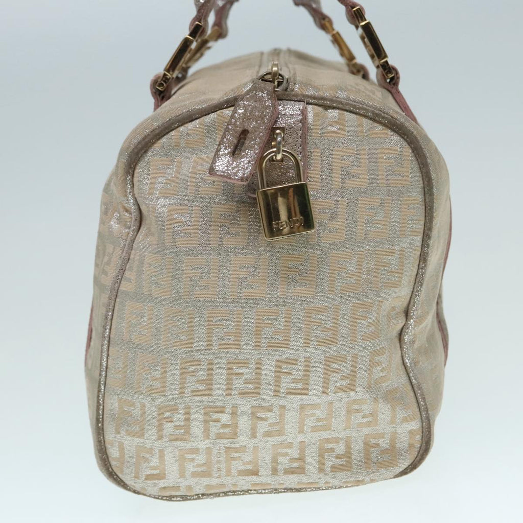 FENDI Zucchino Canvas Hand Bag Silver Beige Gold92437