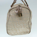 FENDI Zucchino Canvas Hand Bag Silver Beige Gold92437