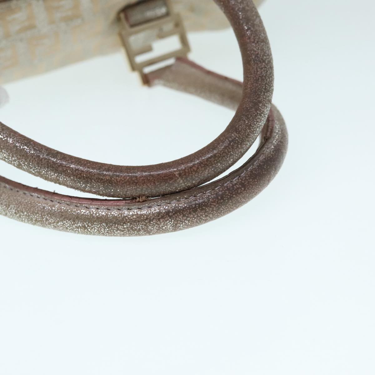 FENDI Zucchino Canvas Hand Bag Silver Beige Gold92437