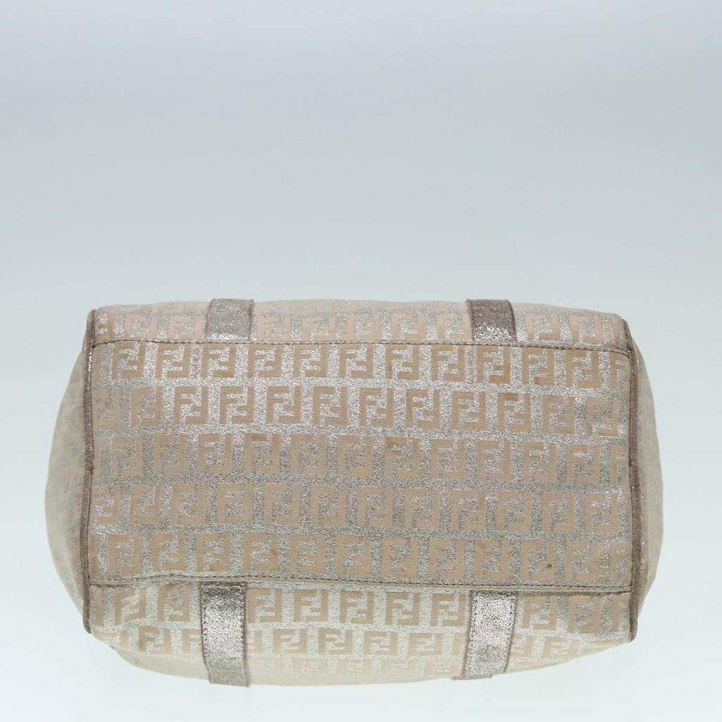 FENDI Zucchino Canvas Hand Bag Silver Beige Gold92437