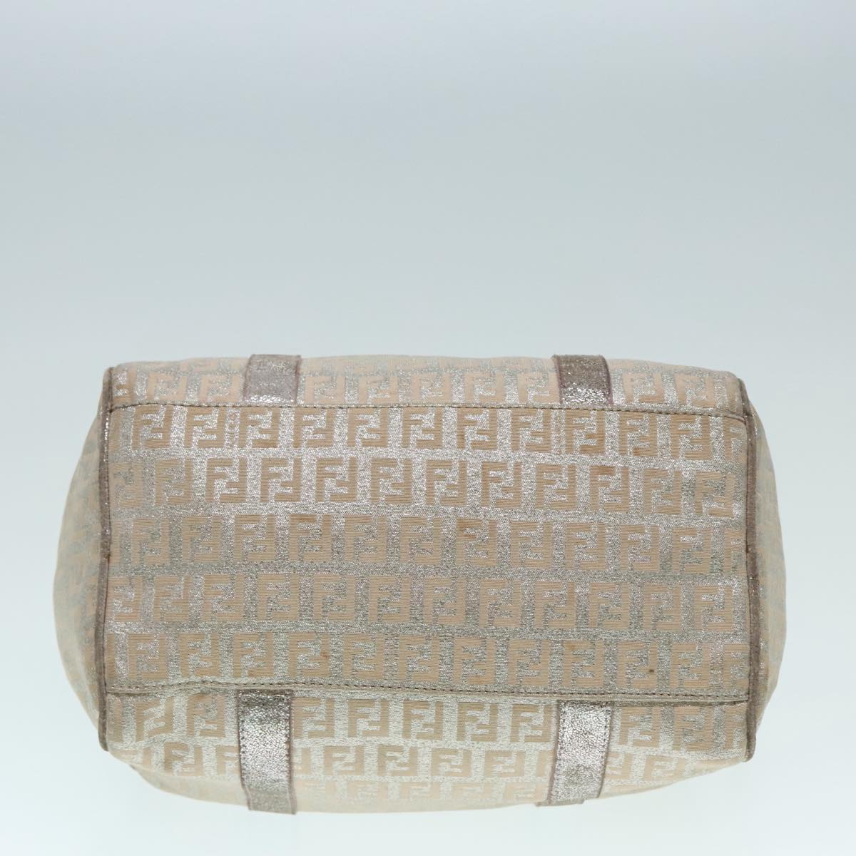 FENDI Zucchino Canvas Hand Bag Silver Beige Gold92437