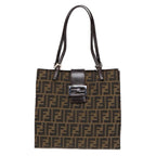 FENDI Zucca Canvas Mamma Tote Bag Brown Black Silver92515