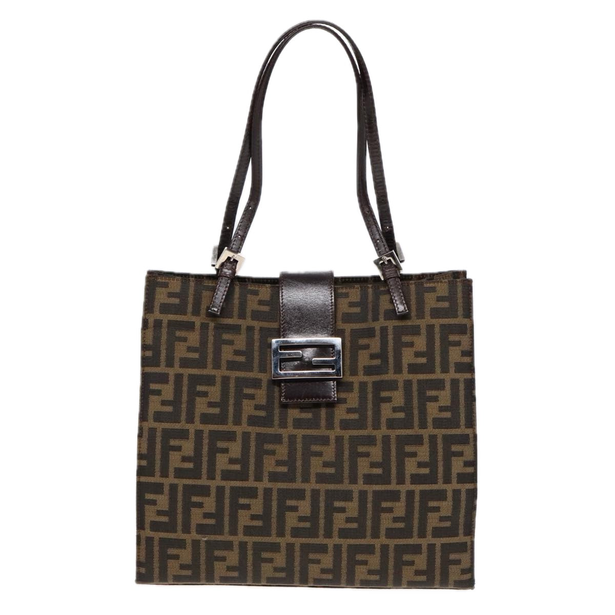 FENDI Zucca Canvas Mamma Tote Bag Brown Black Silver92515