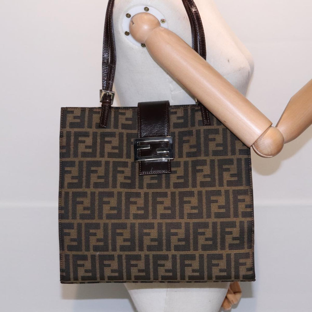 FENDI Zucca Canvas Mamma Tote Bag Brown Black Silver92515