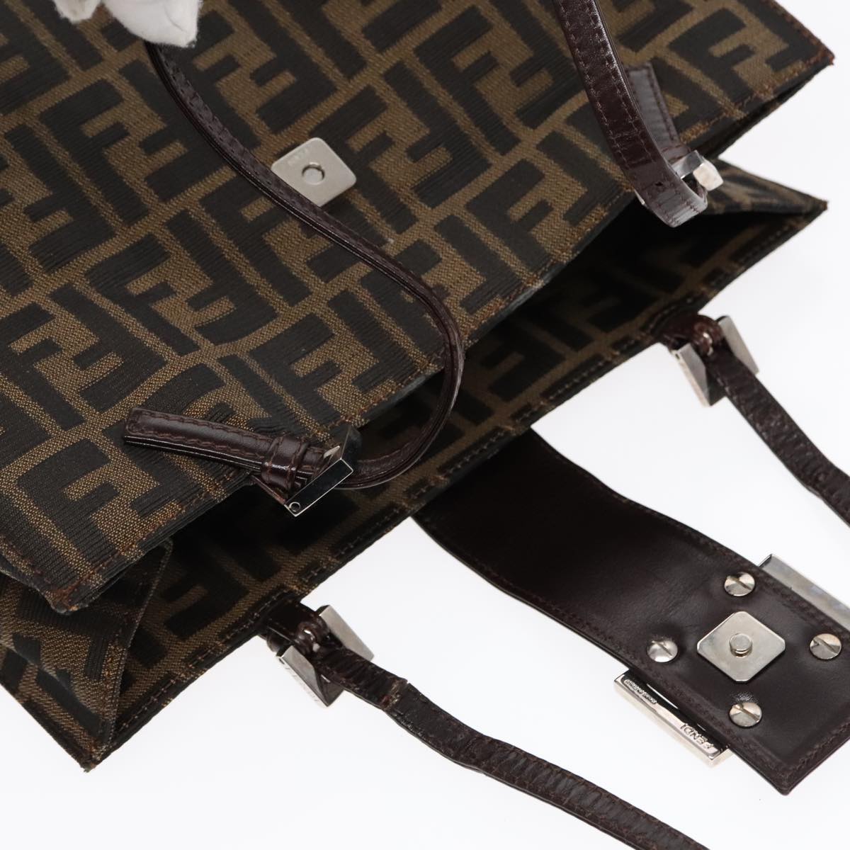 FENDI Zucca Canvas Mamma Tote Bag Brown Black Silver92515