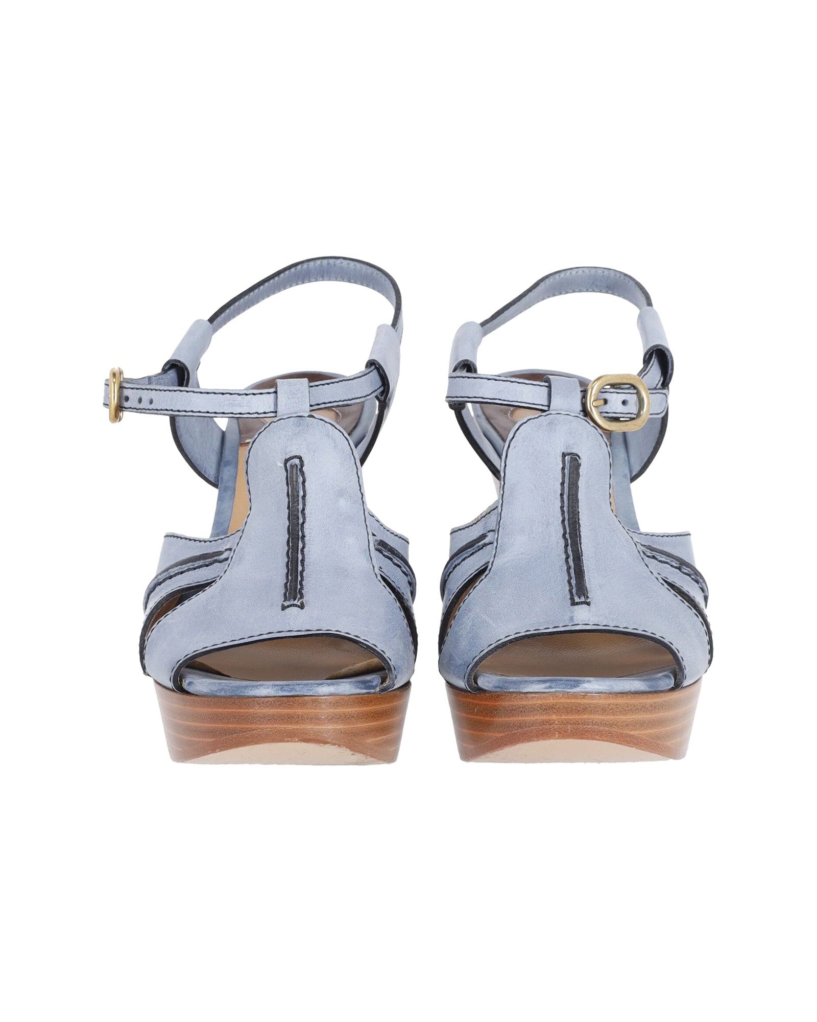 Chloe Peep Toe Platform Wedge Sandals in Light Blue Leather