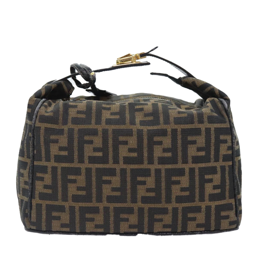 FENDI Zucca Canvas Vanity Pouch Brown Black gold92526
