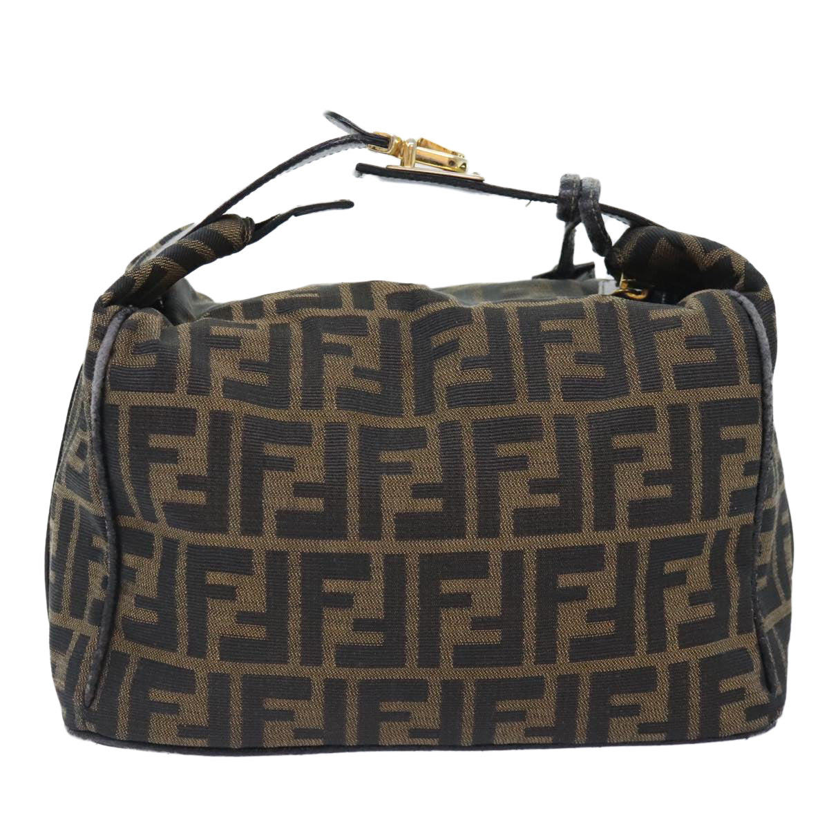 FENDI Zucca Canvas Vanity Pouch Brown Black gold92526