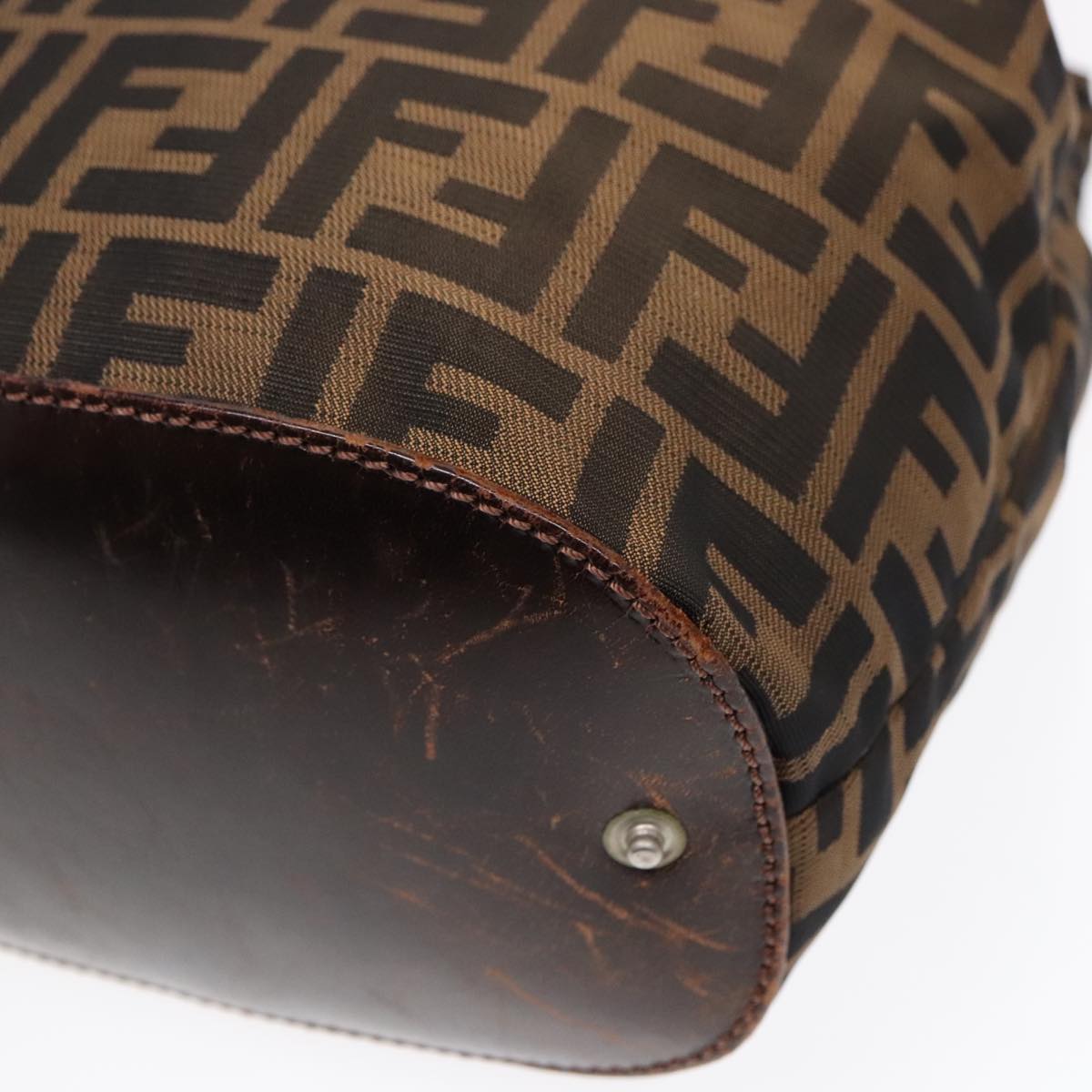 FENDI Zucca Canvas Hand Bag Brown Black Silver92553