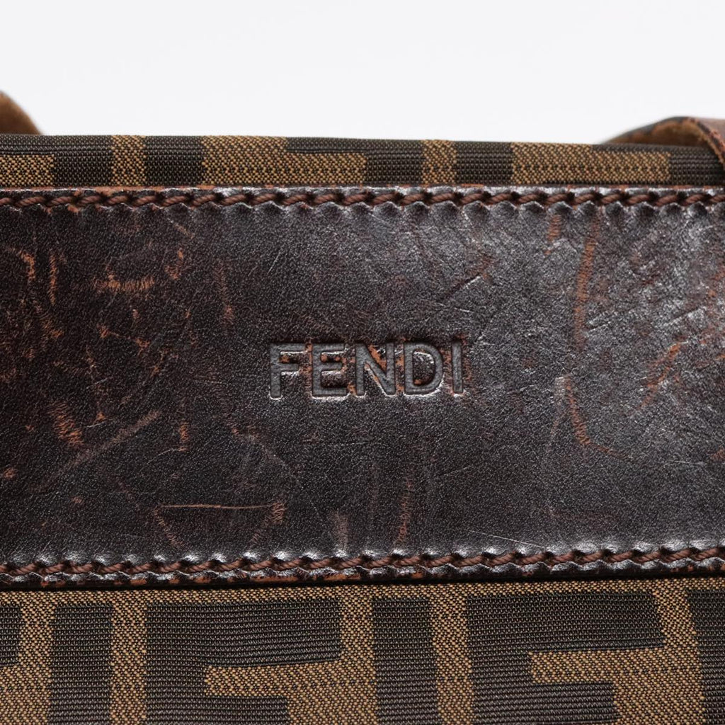 FENDI Zucca Canvas Hand Bag Brown Black Silver92553