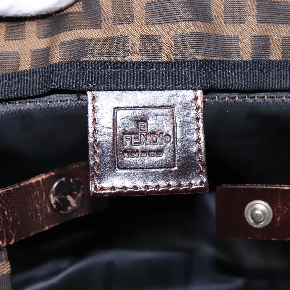 FENDI Zucca Canvas Hand Bag Brown Black Silver92553