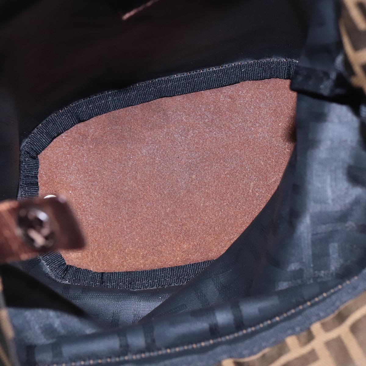 FENDI Zucca Canvas Hand Bag Brown Black Silver92553