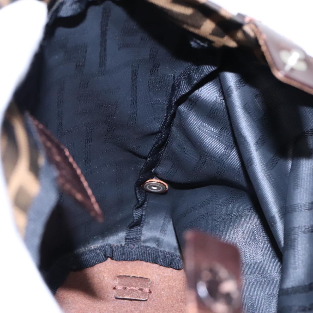 FENDI Zucca Canvas Hand Bag Brown Black Silver92553