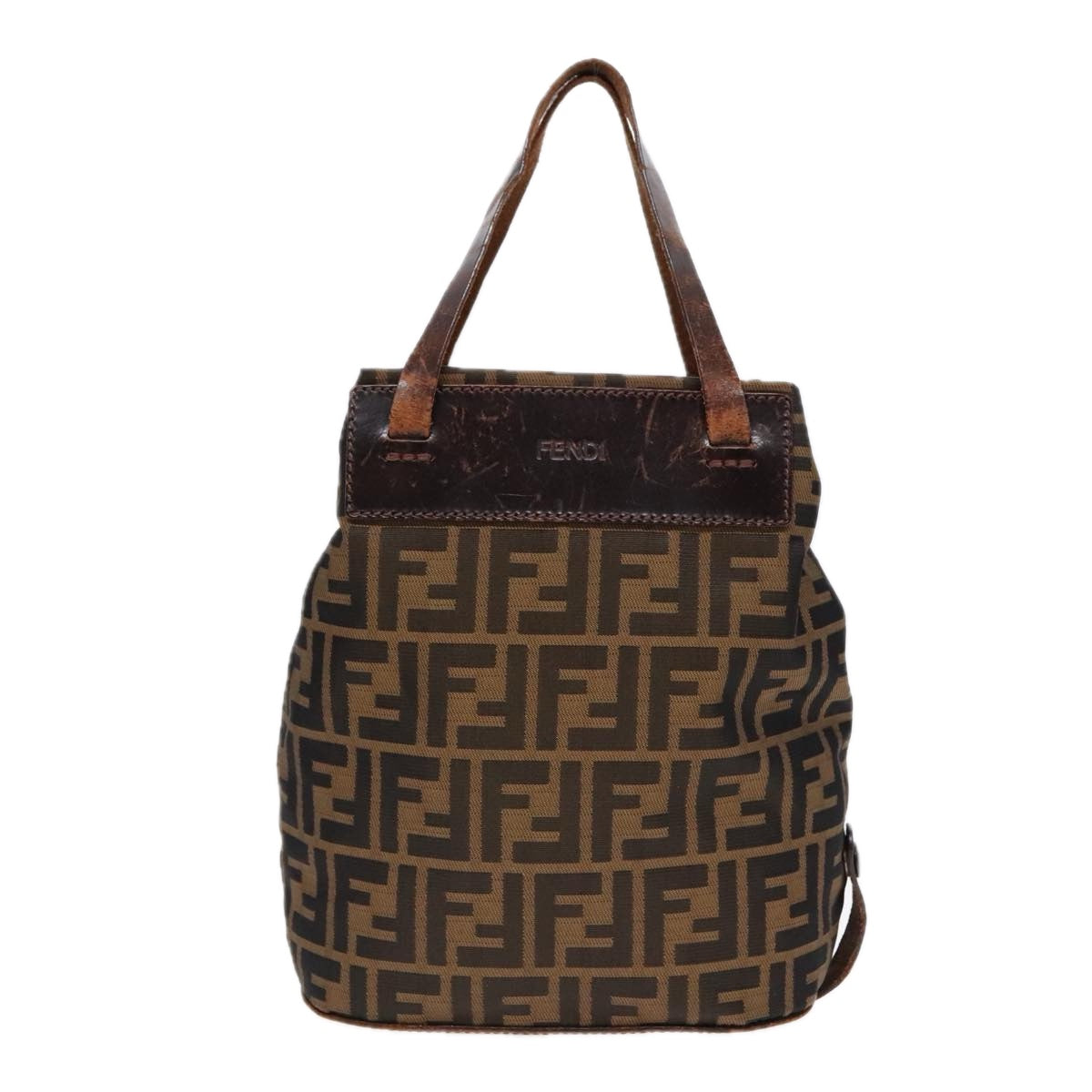 FENDI Zucca Canvas Hand Bag Brown Black Silver92553