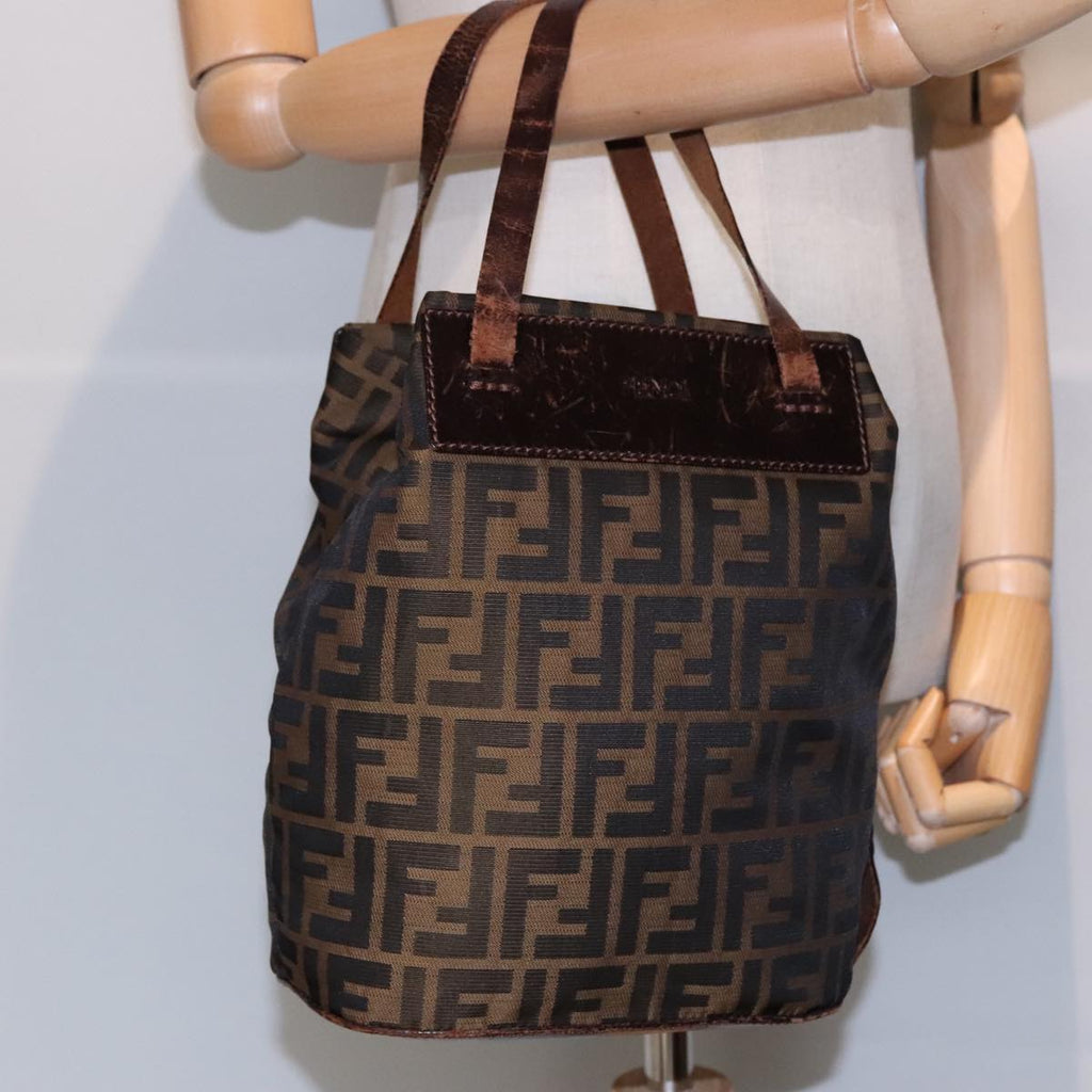 FENDI Zucca Canvas Hand Bag Brown Black Silver92553