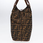 FENDI Zucca Canvas Hand Bag Brown Black Silver92553