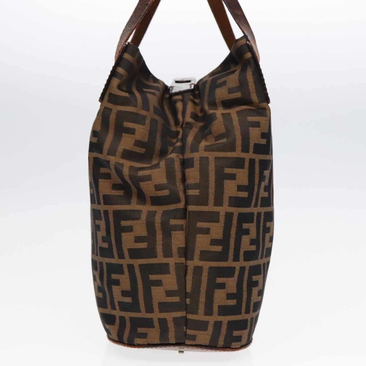 FENDI Zucca Canvas Hand Bag Brown Black Silver92553