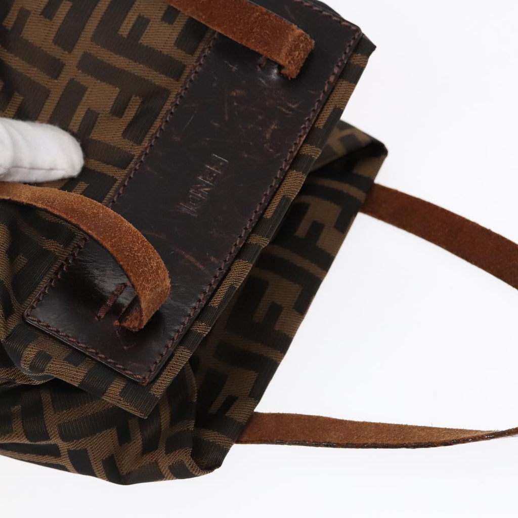 FENDI Zucca Canvas Hand Bag Brown Black Silver92553