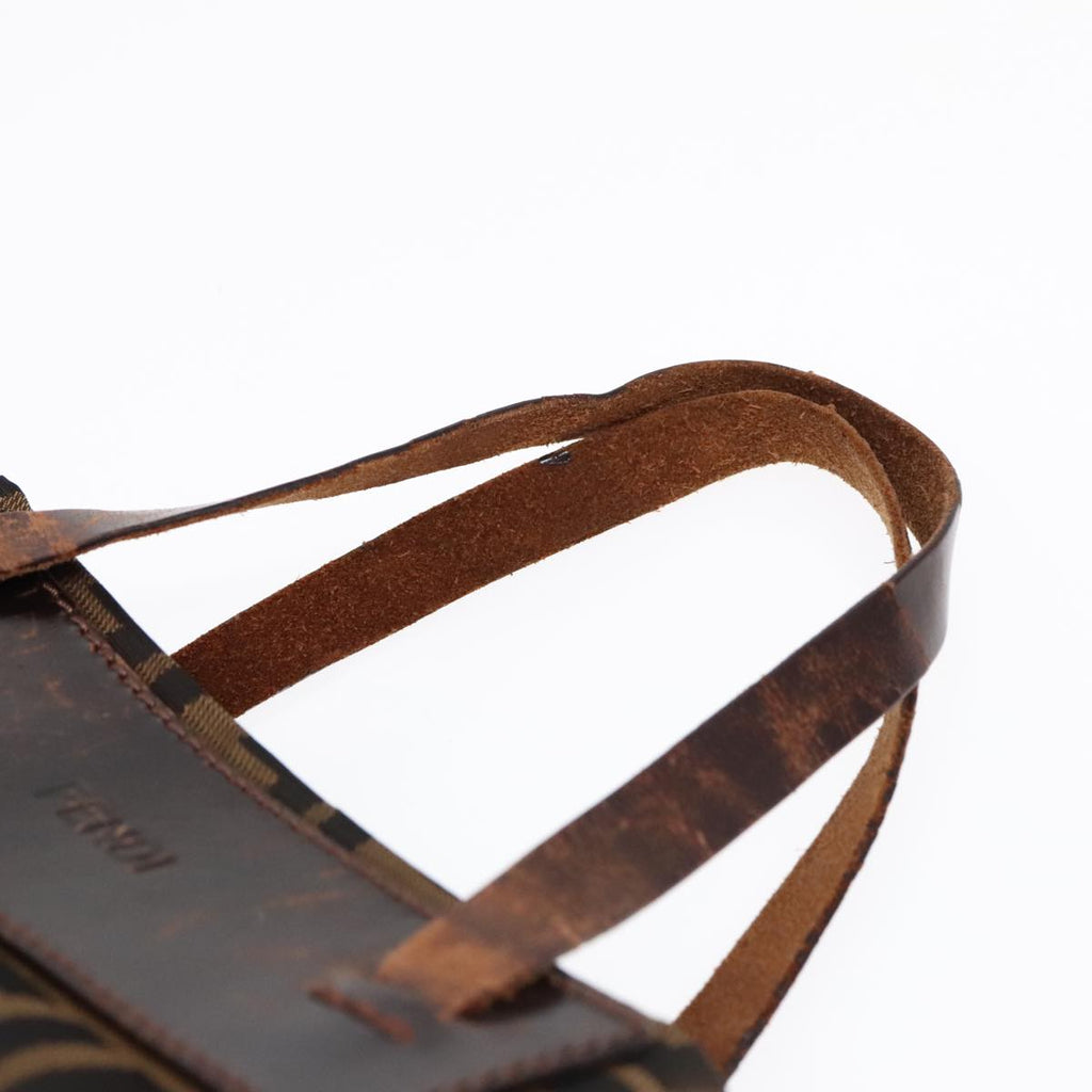FENDI Zucca Canvas Hand Bag Brown Black Silver92553