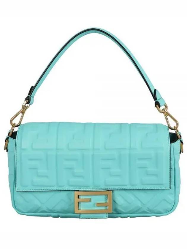 Fendi Baguette FF Embossed Nappa Leather Shoulder Bag Light Blue