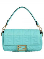 Fendi Baguette FF Embossed Nappa Leather Shoulder Bag Light Blue
