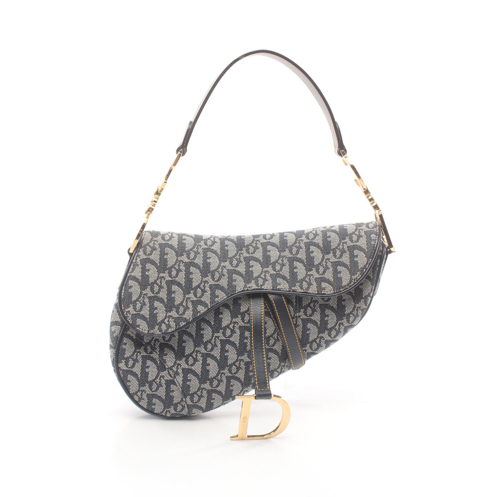 Dior Saddle bag Trotter Handbag Canvas Leather Light gray Navy