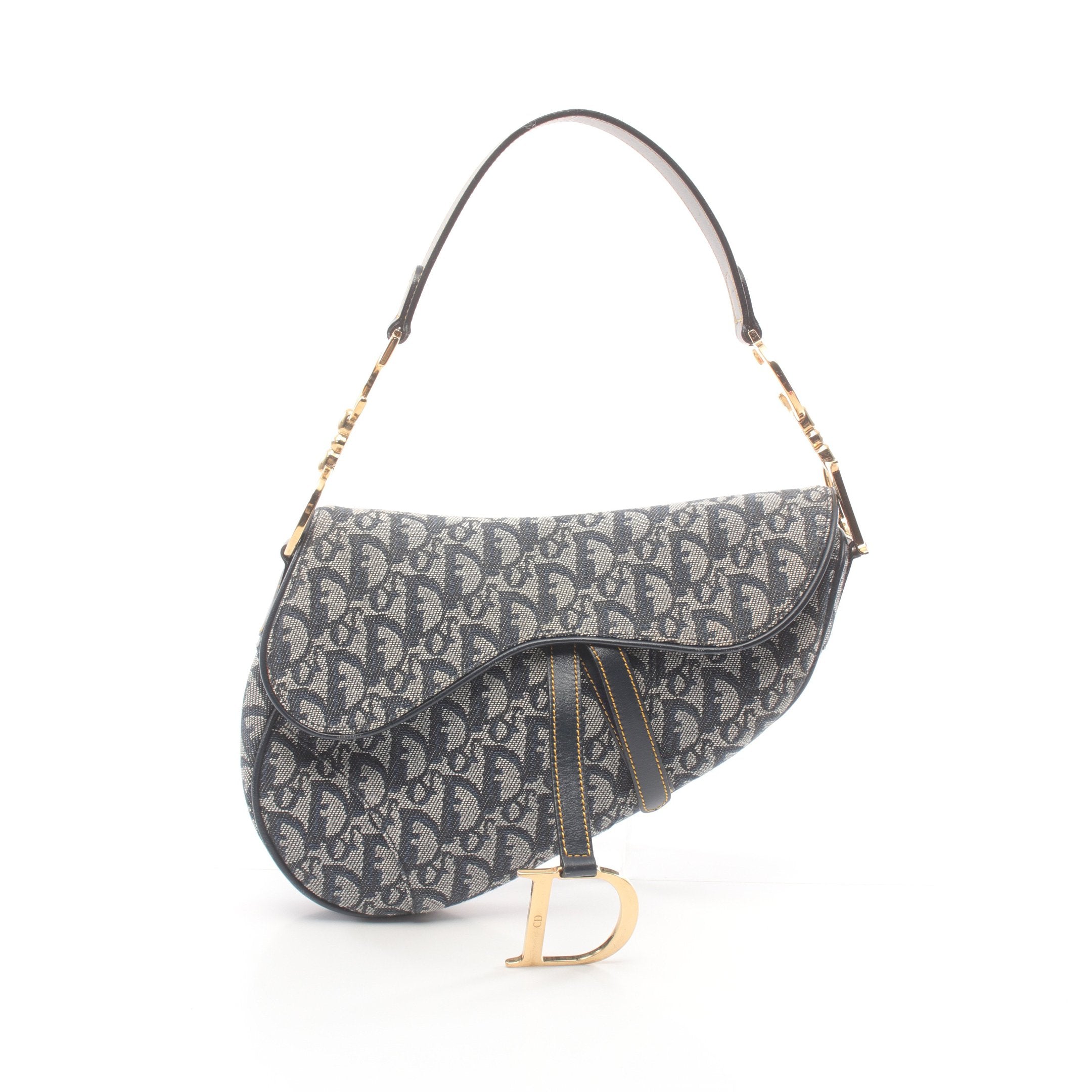 Dior Saddle bag Trotter Handbag Canvas Leather Light gray Navy