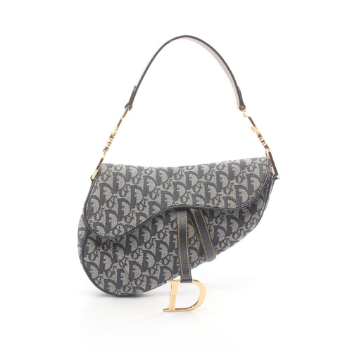 Dior Saddle bag Trotter Handbag Canvas Leather Light gray Navy