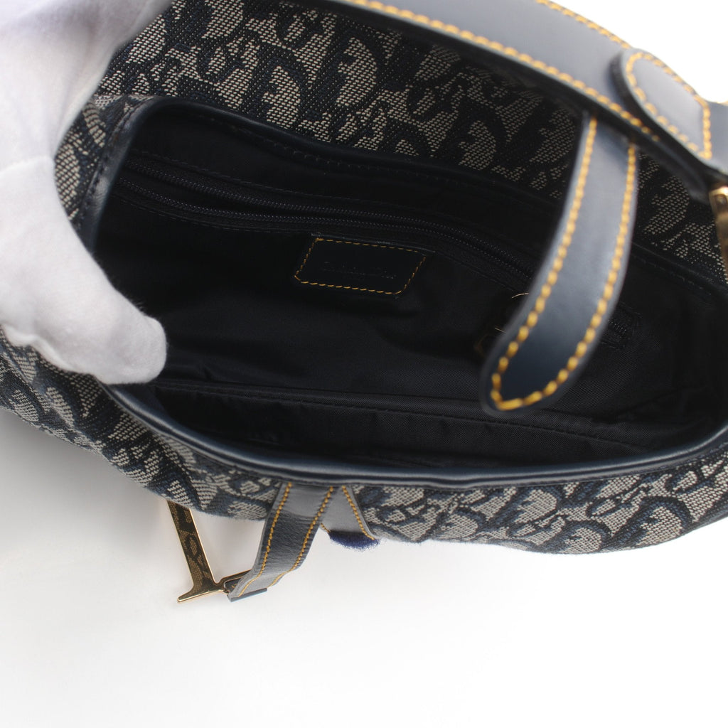 Dior Saddle bag Trotter Handbag Canvas Leather Light gray Navy
