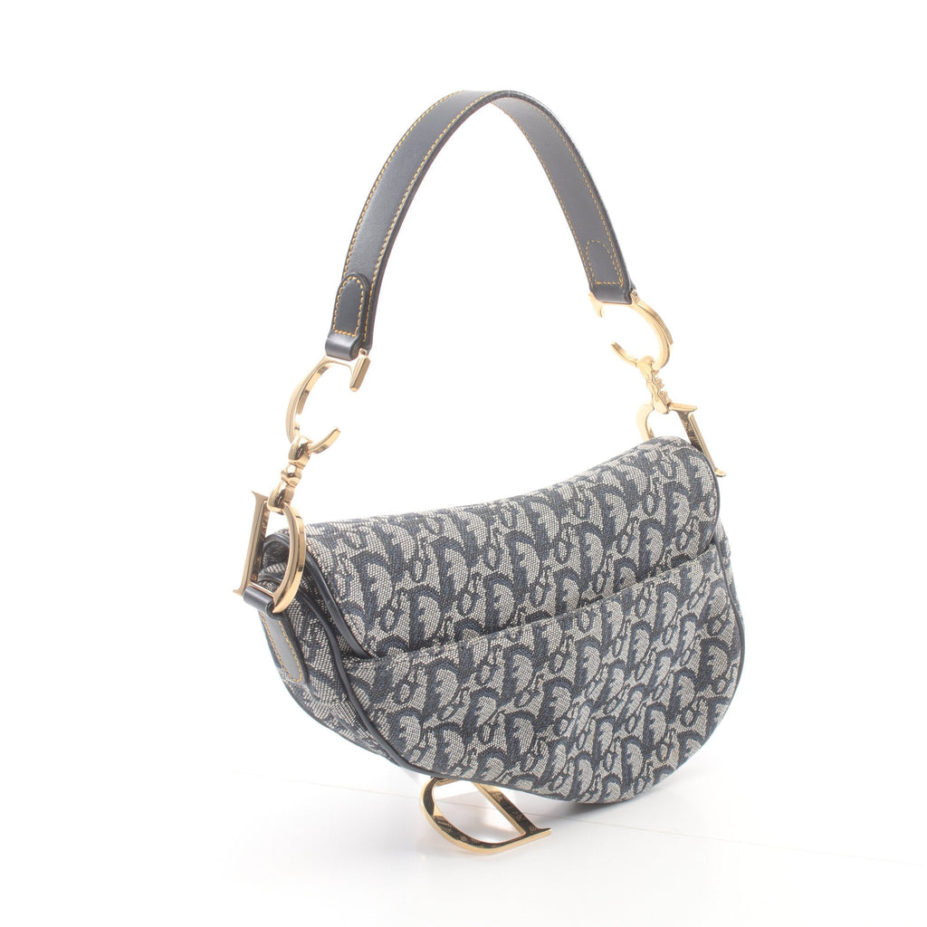 Dior Saddle bag Trotter Handbag Canvas Leather Light gray Navy