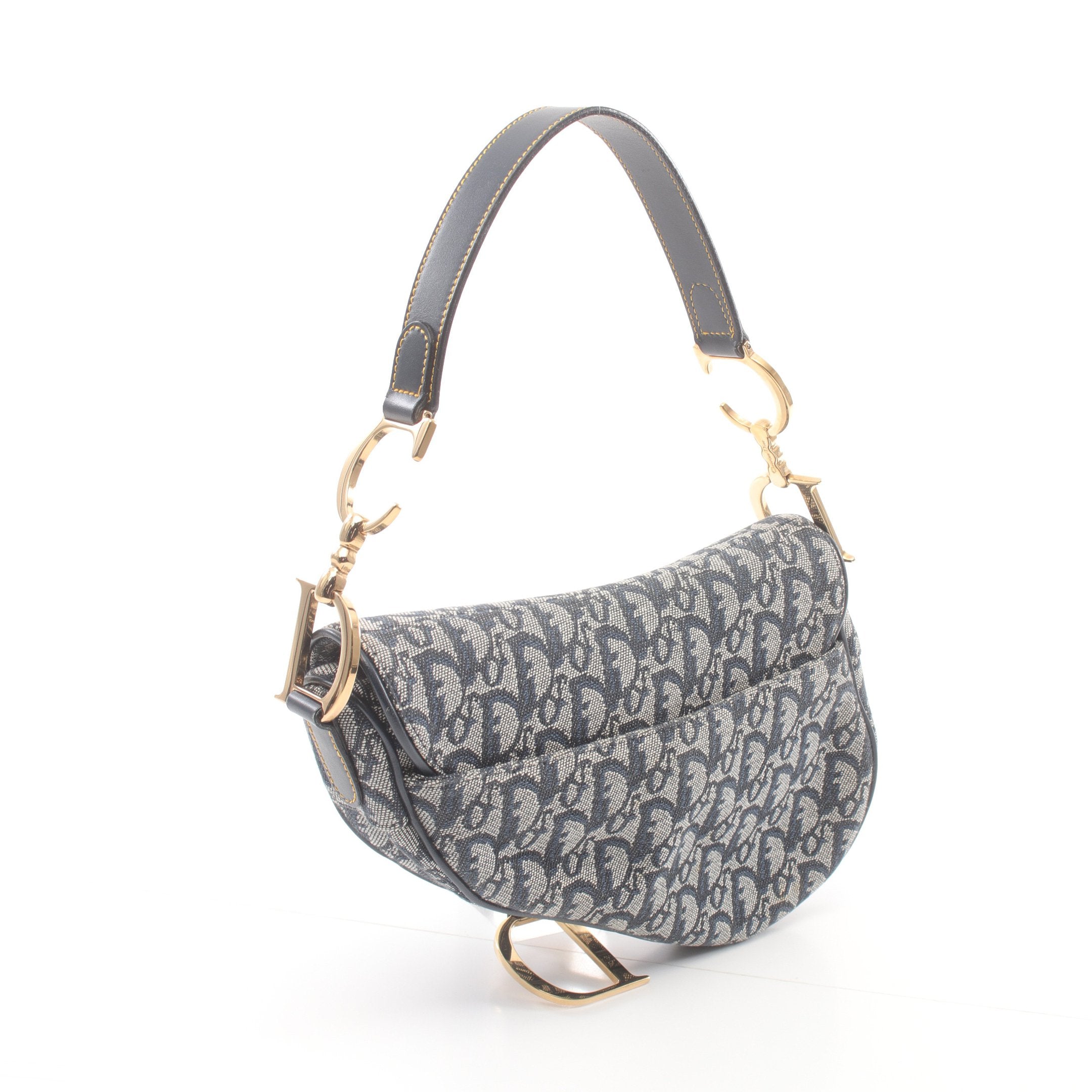 Dior Saddle bag Trotter Handbag Canvas Leather Light gray Navy