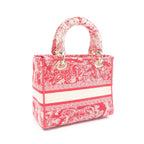 Dior Lady D-Lite Medium bag Embroidery Handbag Canvas Red Off white 2WAY