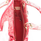 Dior Lady D-Lite Medium bag Embroidery Handbag Canvas Red Off white 2WAY