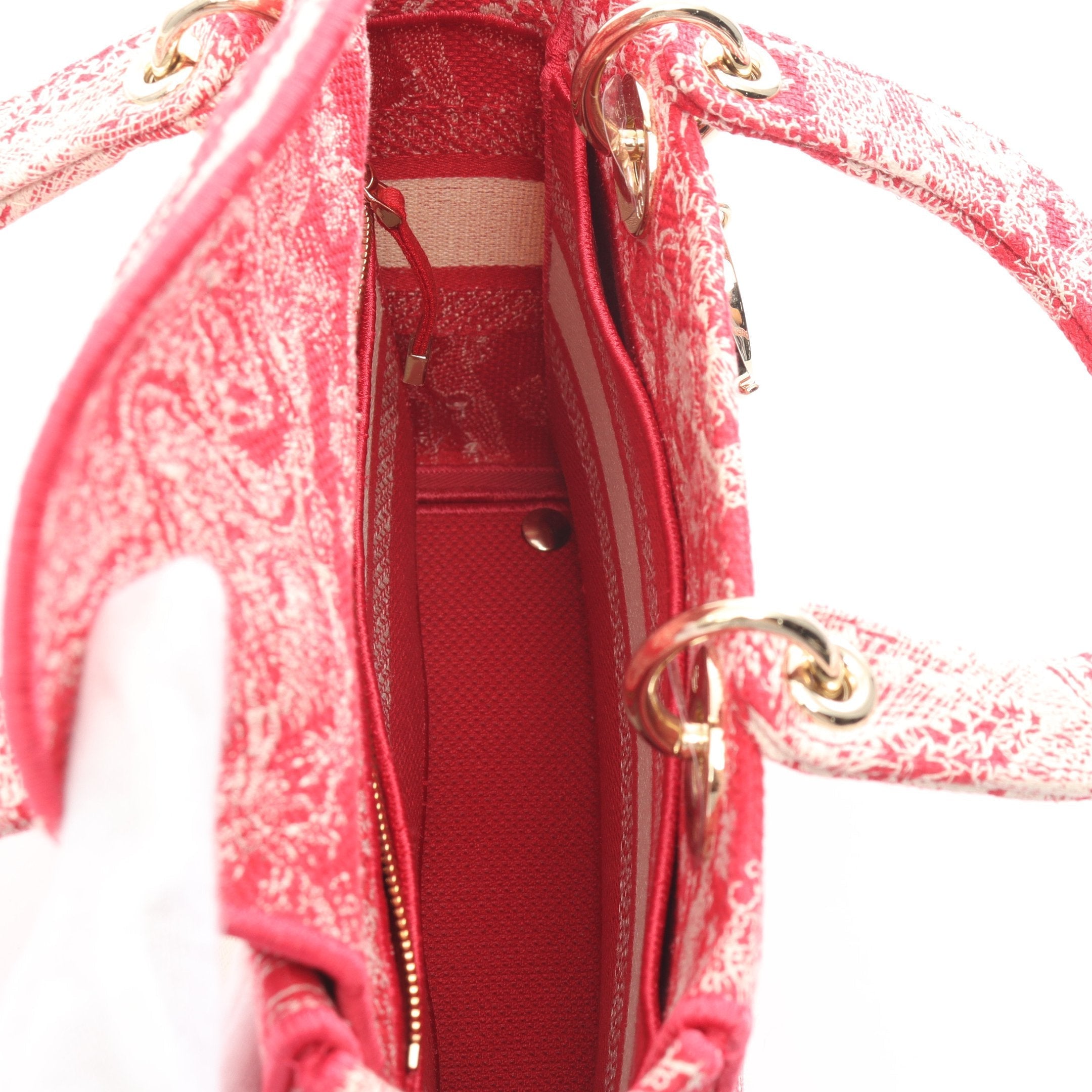 Dior Lady D-Lite Medium bag Embroidery Handbag Canvas Red Off white 2WAY