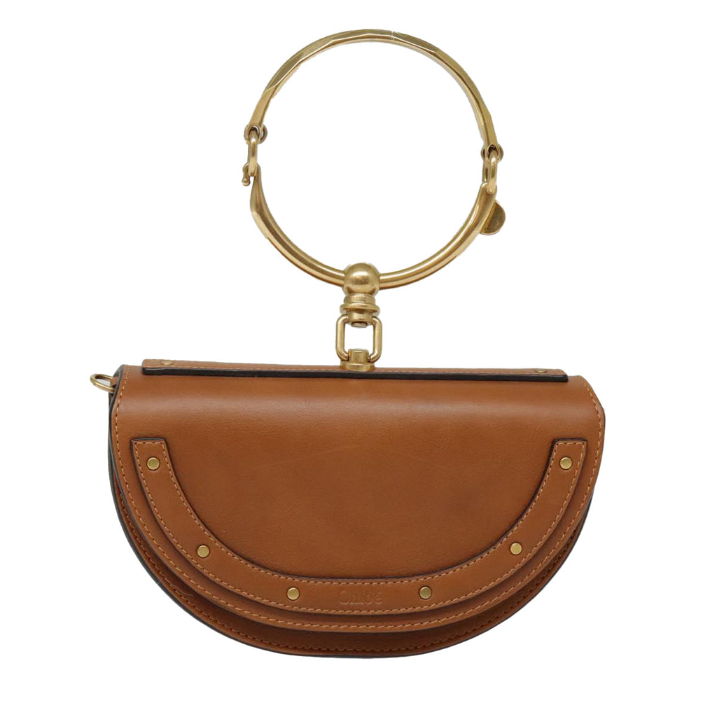 Chloe Nile Minaudière Shoulder Bag Leather Brown Gold 92765