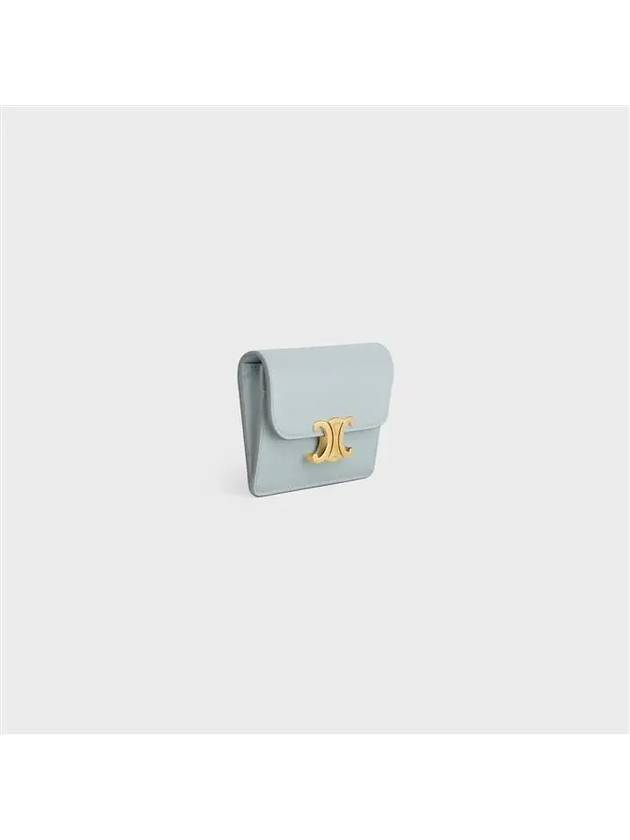 CELINE Triomphe Shiny Calfskin Flap Card Holder Ice Blue