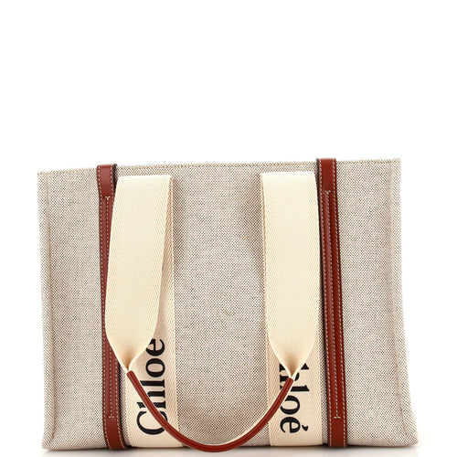Chloe Woody Tote Canvas with Leather Medium