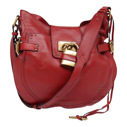 Chloe Paddington Shoulder Bag Leather Red Gold 92813