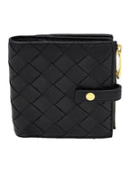 Bottega Veneta Bottega Veneta 600270 Black Intrecciato Folder Zipper Half Wallet