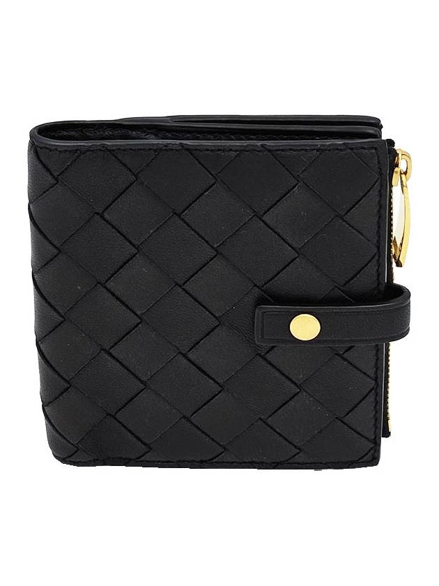 Bottega Veneta Bottega Veneta 600270 Black Intrecciato Folder Zipper Half Wallet