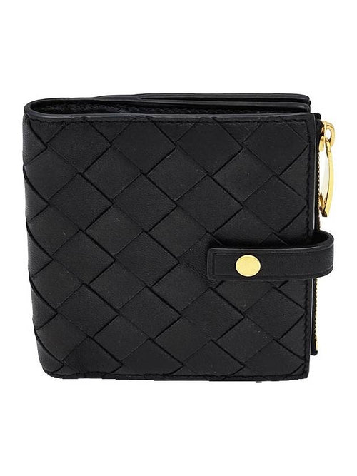 Bottega Veneta Bottega Veneta 600270 Black Intrecciato Folder Zipper Half Wallet