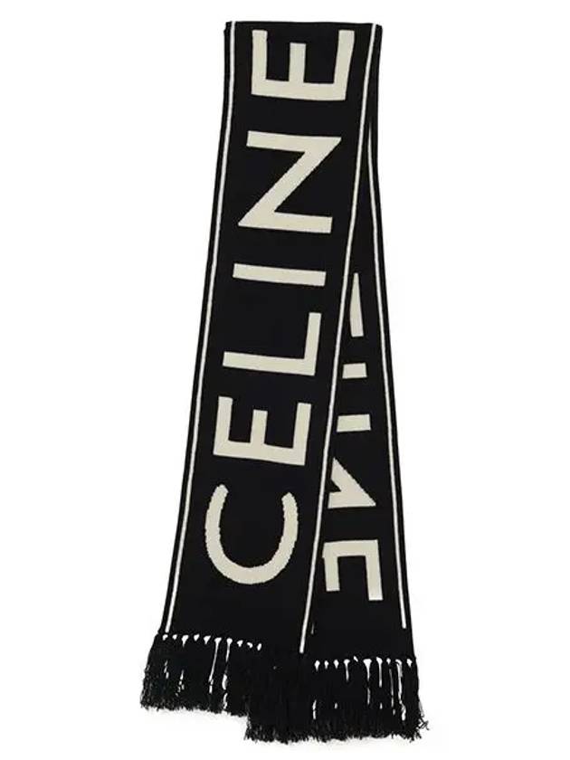 CELINE logo wool cashmere muffler black