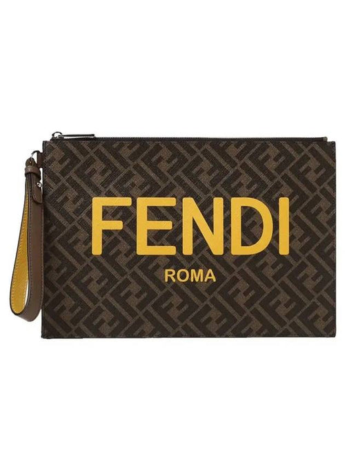 Fendi Monogram Logo Flat Clutch Bag Brown