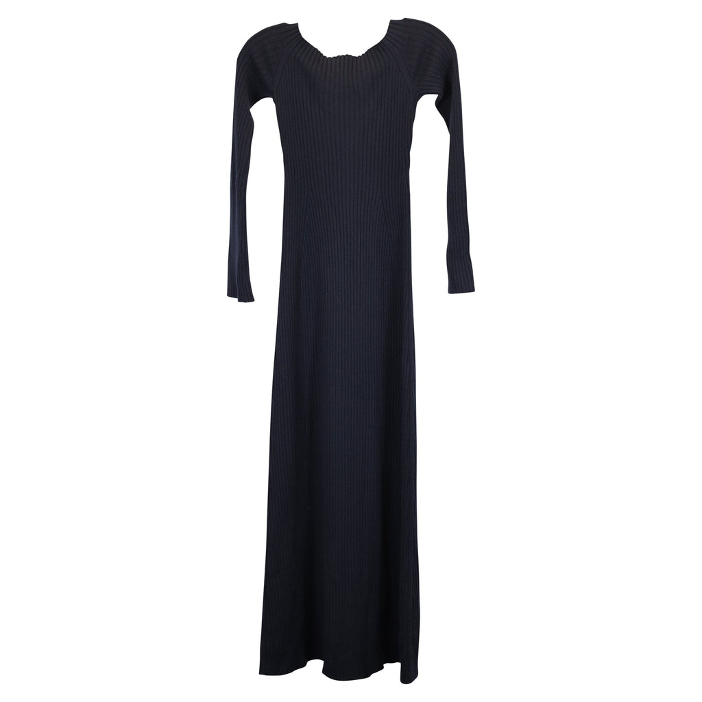 Chloe Ribbed Knit Dress in Navy Blue Wool