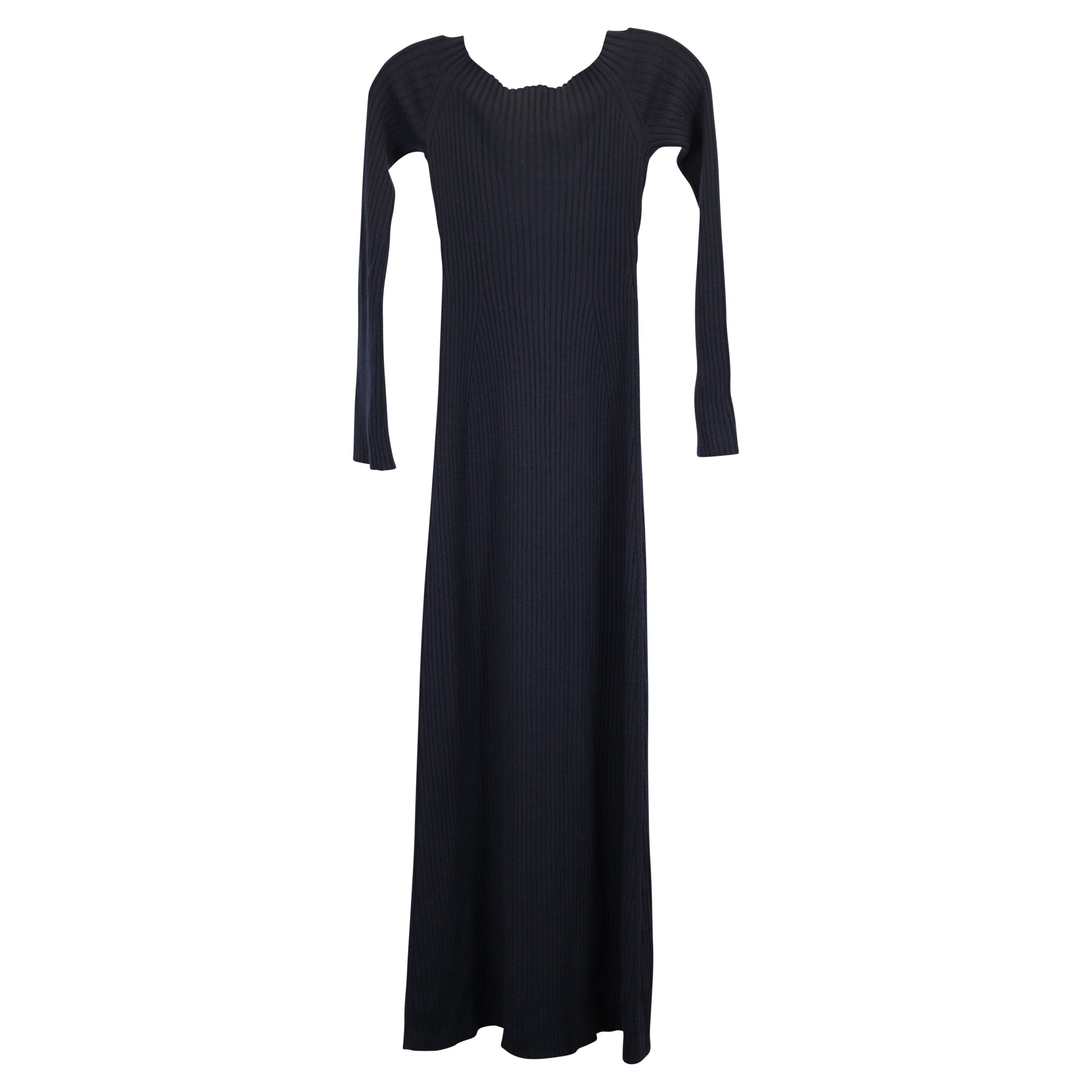 Chloe Ribbed Knit Dress in Navy Blue Wool
