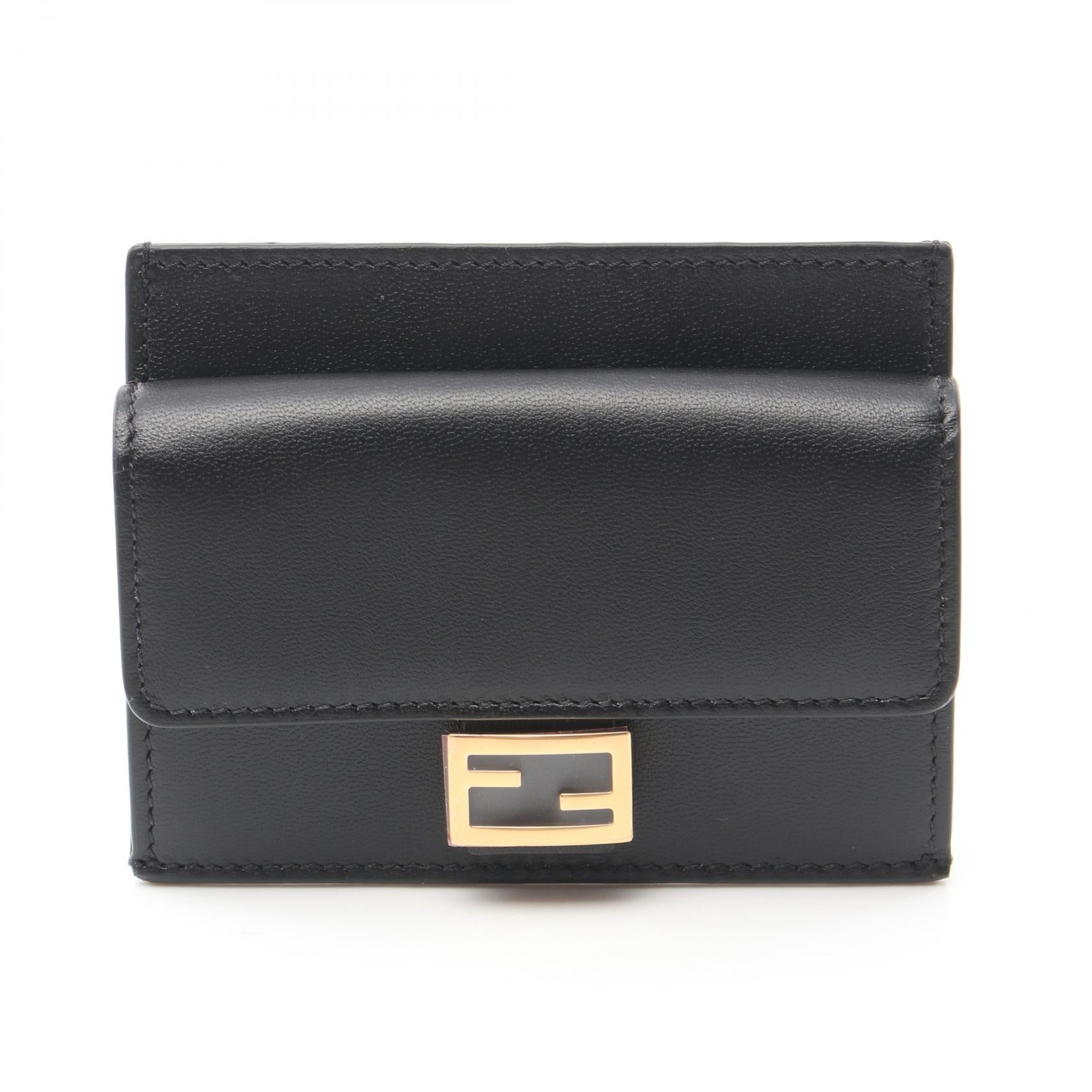 FENDI Baguette Card case Leather Black