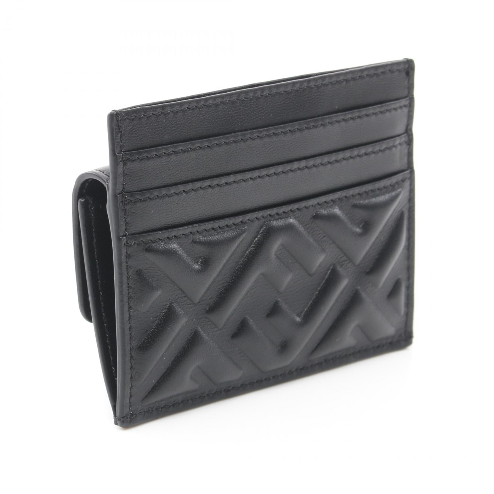 FENDI Baguette Card case Leather Black